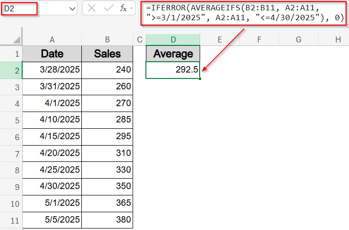 Calculate Average Between Two Date Values