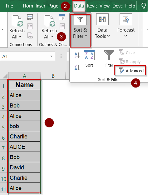 Use Excel’s Advanced Filter and ROWS Function to Count Unique Values Manually