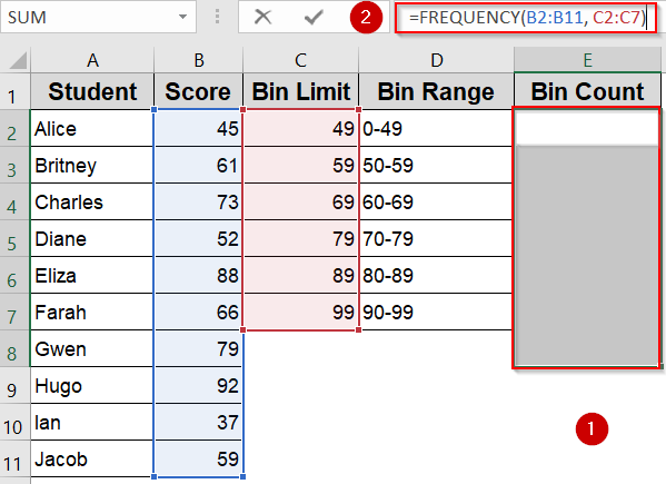 Apply Manual Binning with FREQUENCY Function Instead