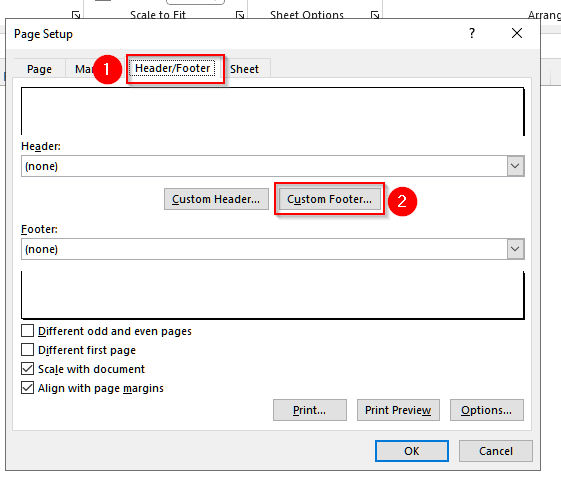 Edit Footer in Excel With Page Setup Setting
