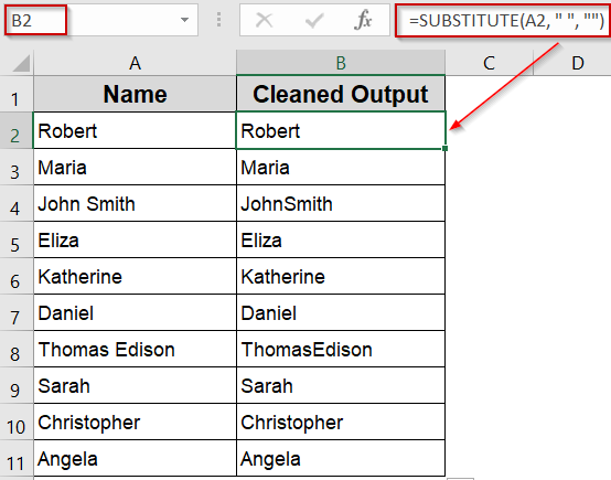 Use SUBSTITUTE Function to Remove Extra or Multiple Spaces Within Text