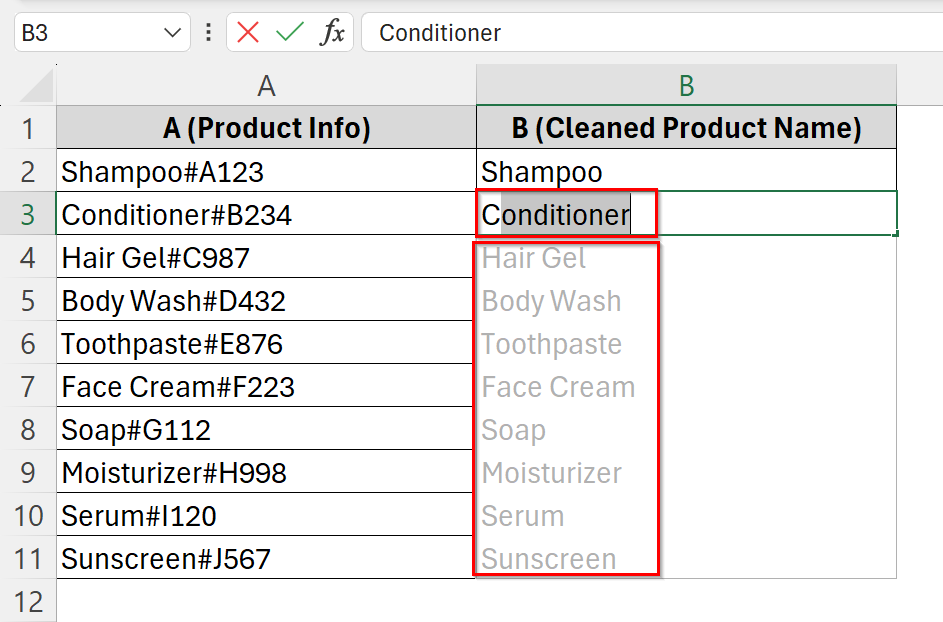 Applying Flash Fill to Remove Specific Text from Cell