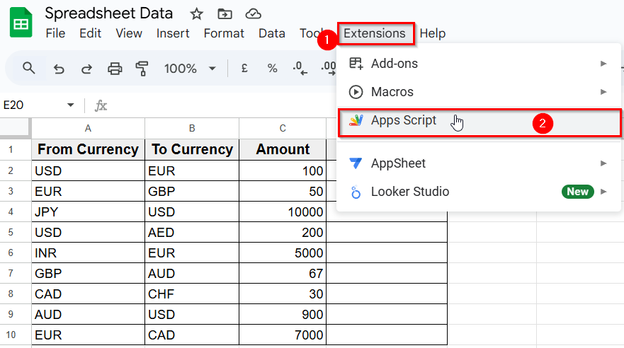 Using Google Apps Script for Currency Conversion