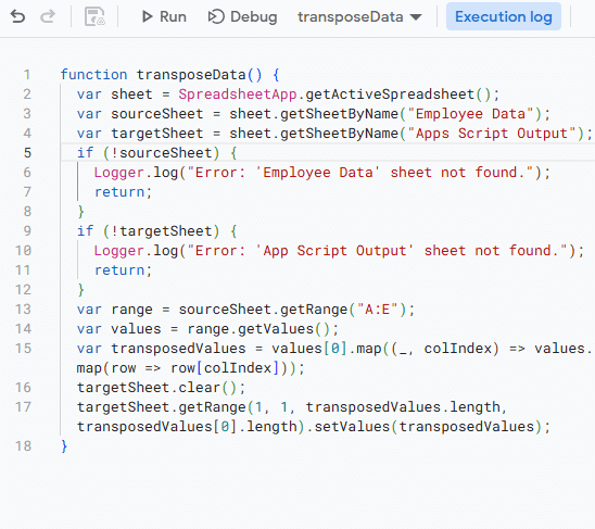 Transpose Rows to Columns Using Apps Script
