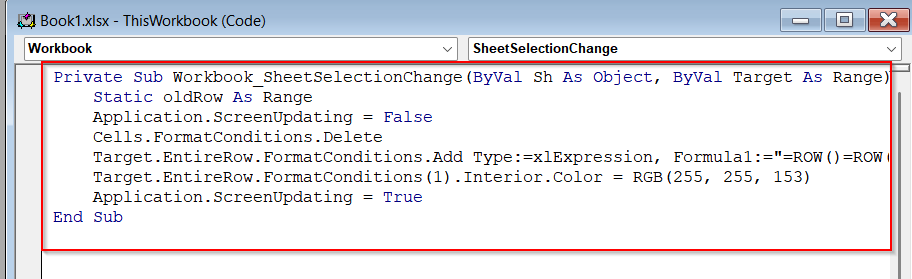 Applying VBA Macro to Highlight Active Row in Excel