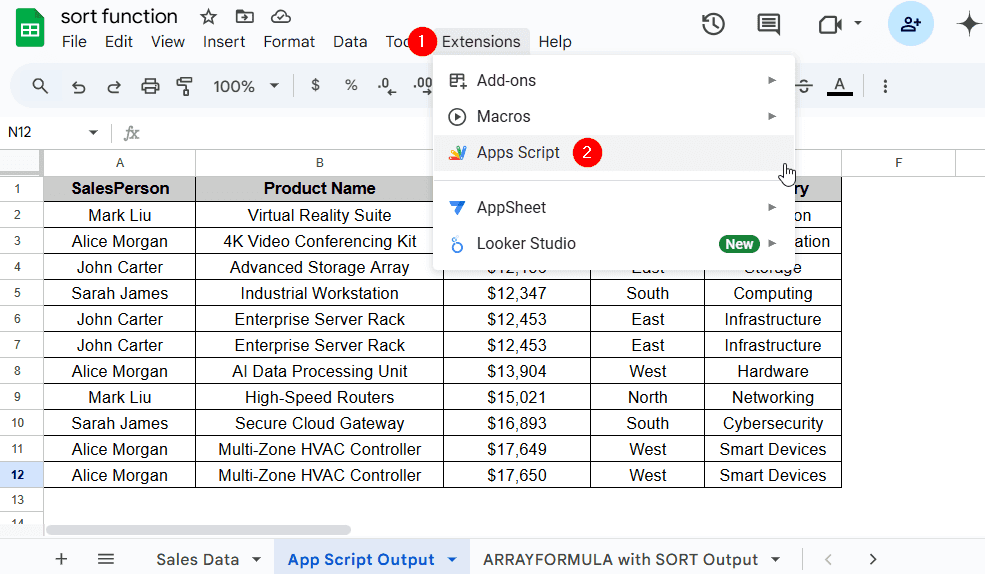 Auto-Sort Data Using App Script