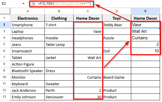 Using The FILTER Function To Remove Empty Cells