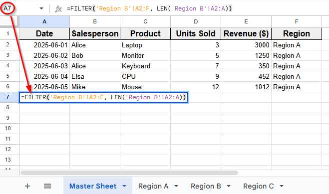 Use the FILTER Function to Pull Data Automatically