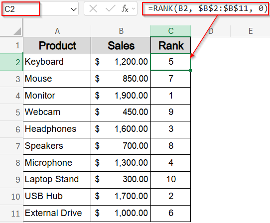 Use a Helper Column with RANK Function