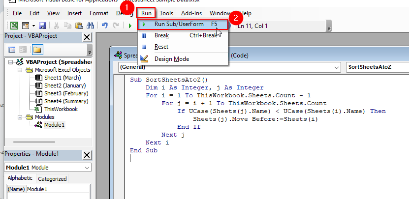 Using VBA to Sort Excel Tabs Alphabetically