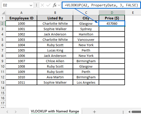 Use VLOOKUP with Named Range