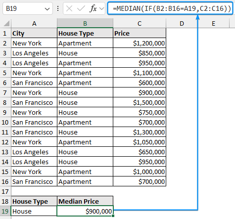 Excel median if for single criteria