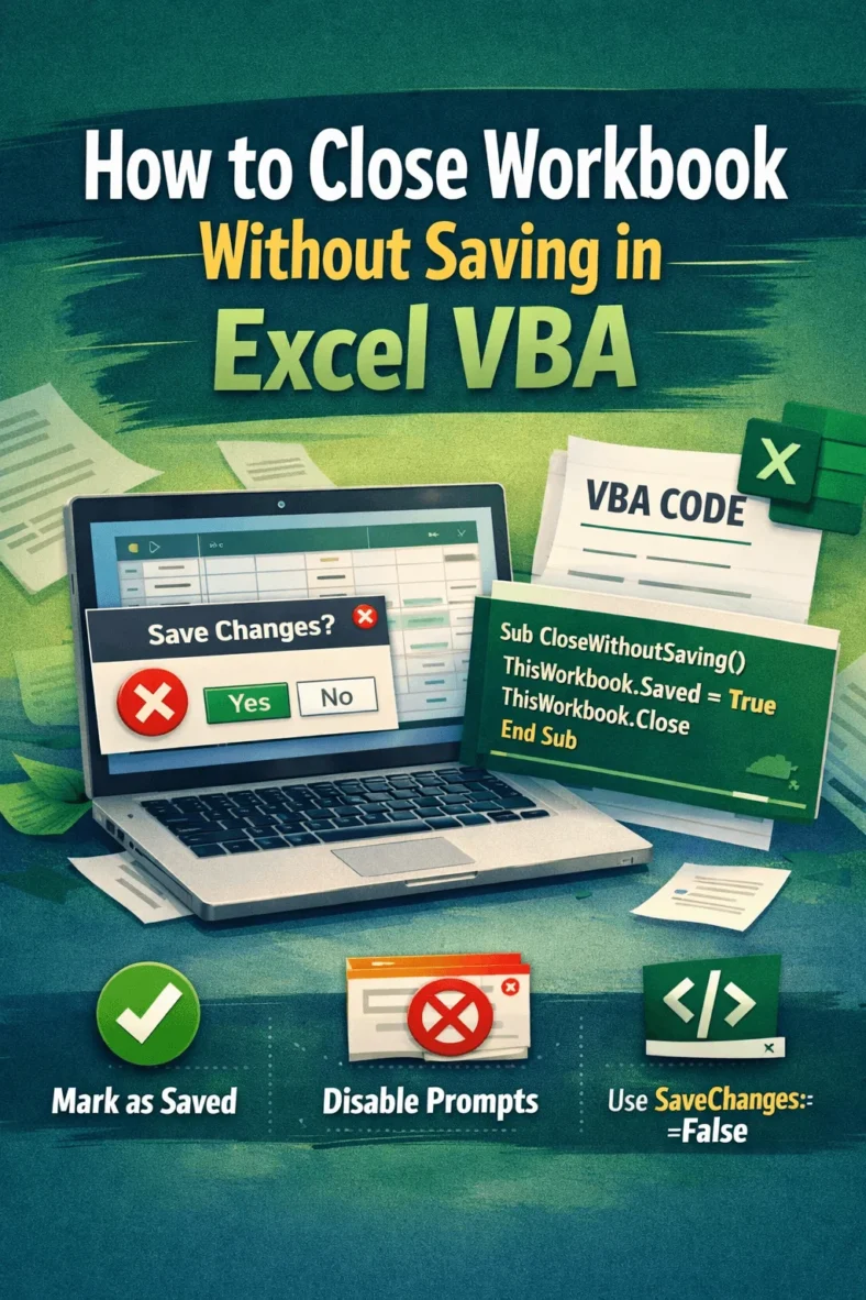 featured image - close workbook wihout saving in excel vba