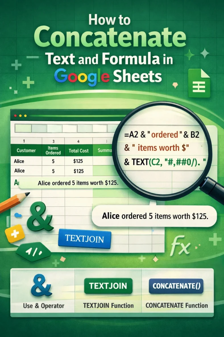 featured image - google sheets concatenate text and formula