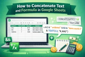 featured image - google sheets concatenate text and formula