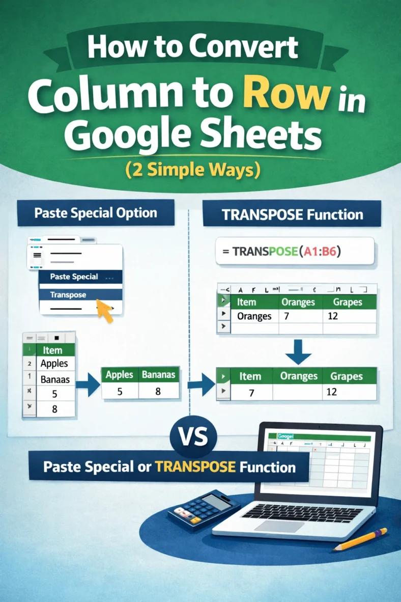 featured image - google sheets convert column to row