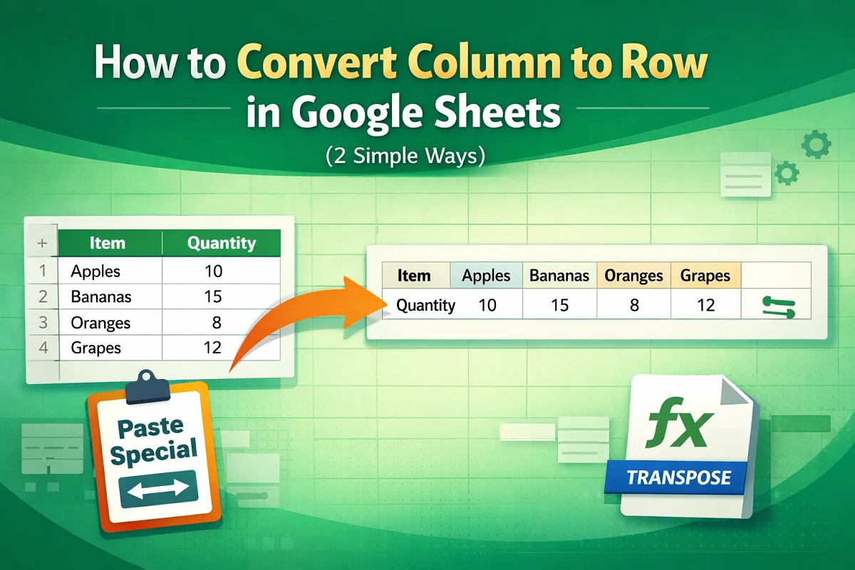 How to Convert Column to Row in Google Sheets (2 Simple Ways) - Excel ...