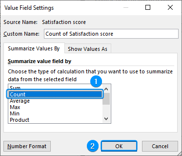Summarize values by count