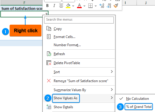 Show values as percent of grand total