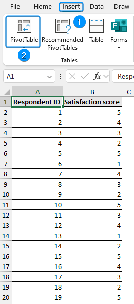 Inserting PivotTable to how to analyze survey data in excel