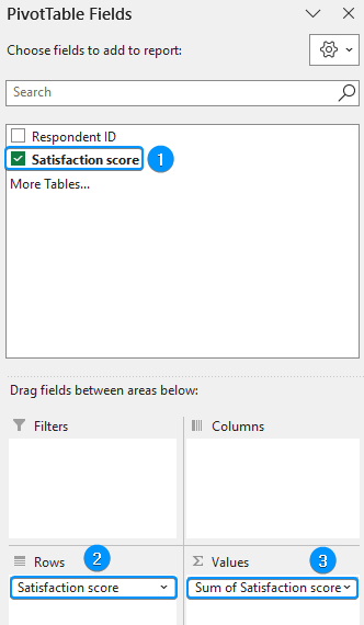 Dragging fields into rows and values area