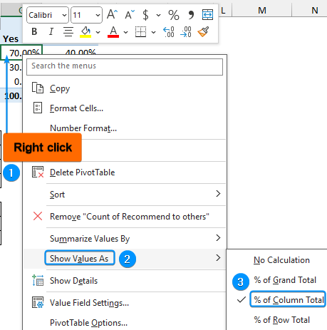 Show value as percent of column total