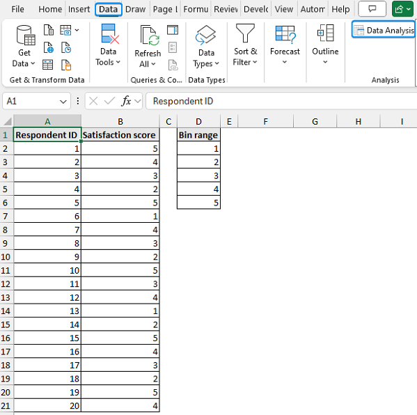 Data Analysis in the Data Tab