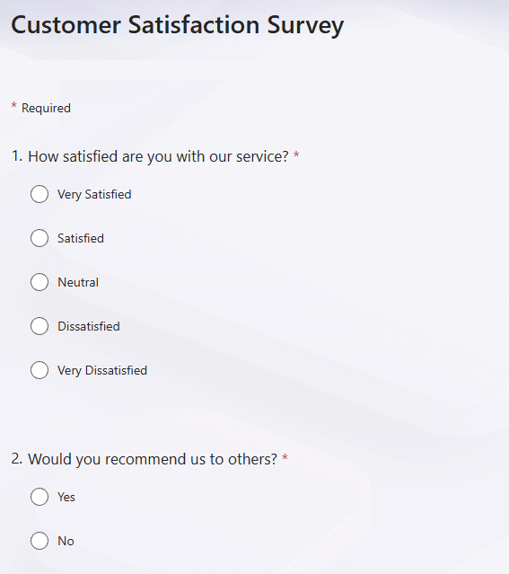 how to create a questionnaire in excel showing Form preview