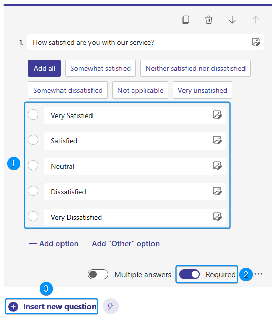 Enabling required option and inserting new question