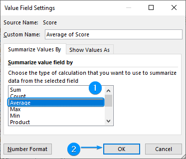 Summarize value by average to tabulate data in Excel