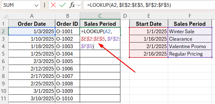 Use LOOKUP Function for Sorted Date Ranges