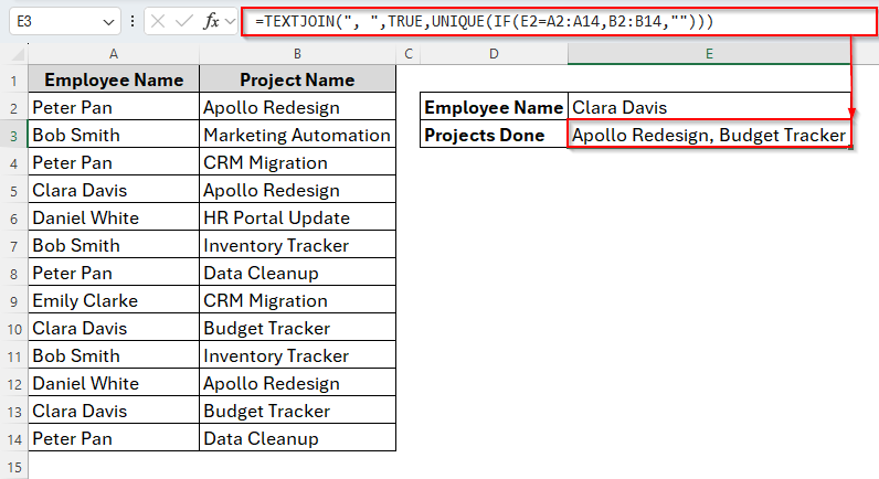 Vlookup Multiple Values in One Cell without Duplicates Using TEXTJOIN+UNIQUE Functions