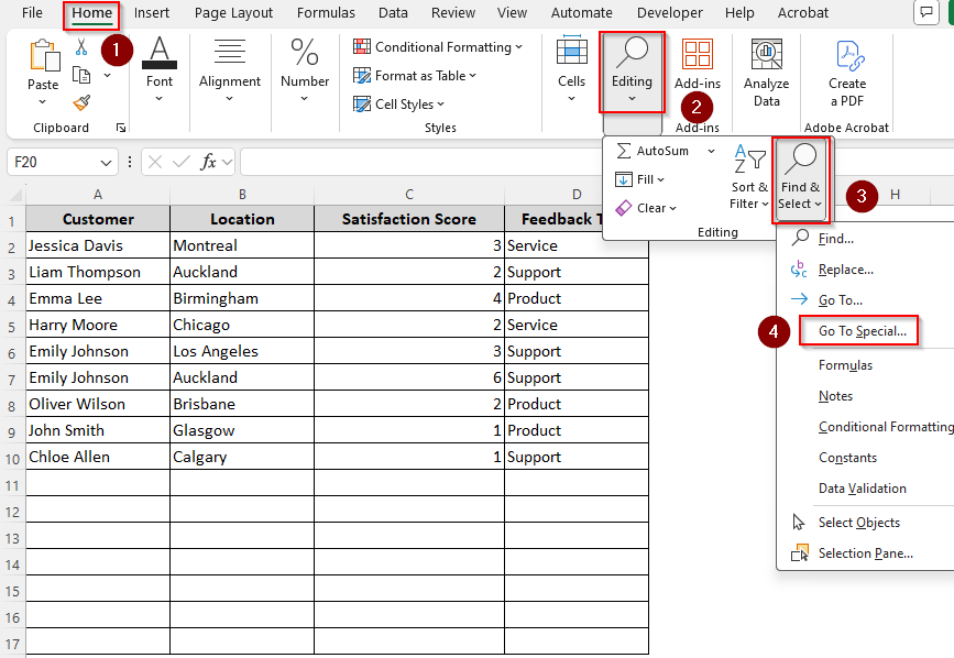 Use the Go To Special Feature to Delete Blank Rows at the Bottom