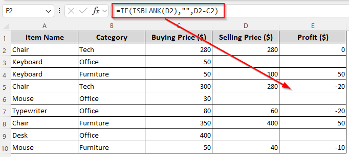 Return a Blank for Formula Using the IF and ISBLANK Functions