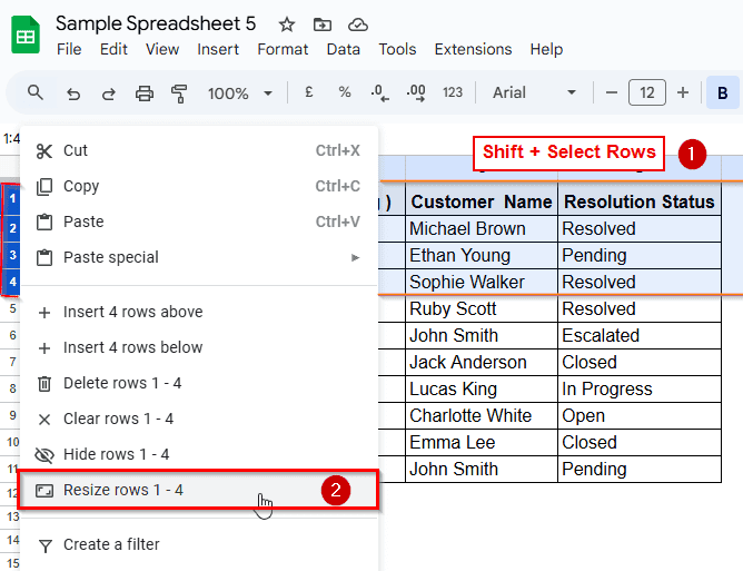 Resize Multiple Rows Uniformly