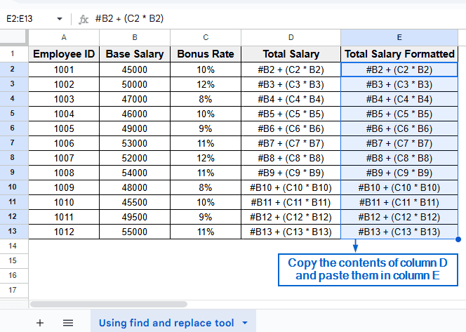 Copy Formula Using Find and Replace Tool