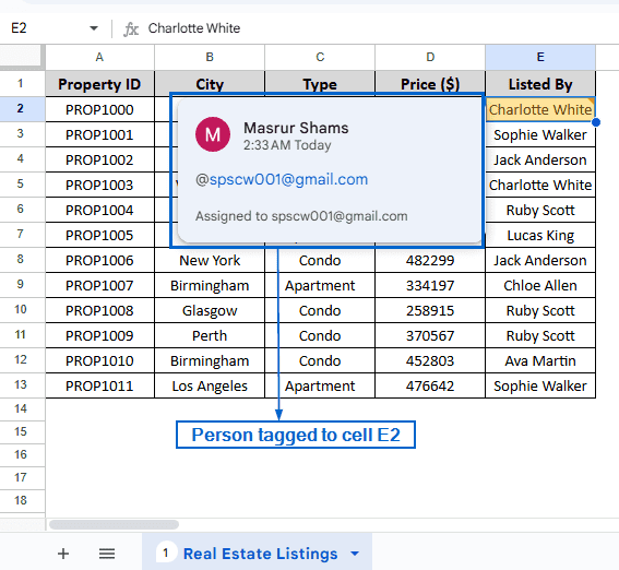 Tag Someone In Google Sheets Using the Context Menu
