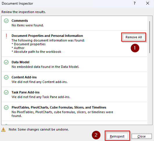 Remove Metadata with the Inspect Workbook Feature