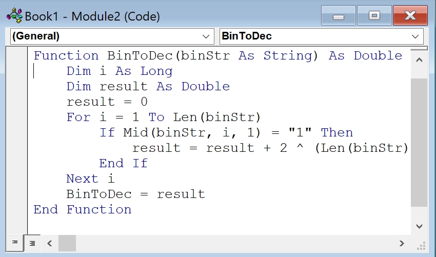 Applying a Custom VBA Function to Convert Binary to Decimal in Excel