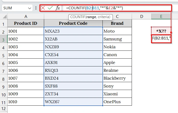 Use COUNTIF Function to Count Cells With a Particular Pattern