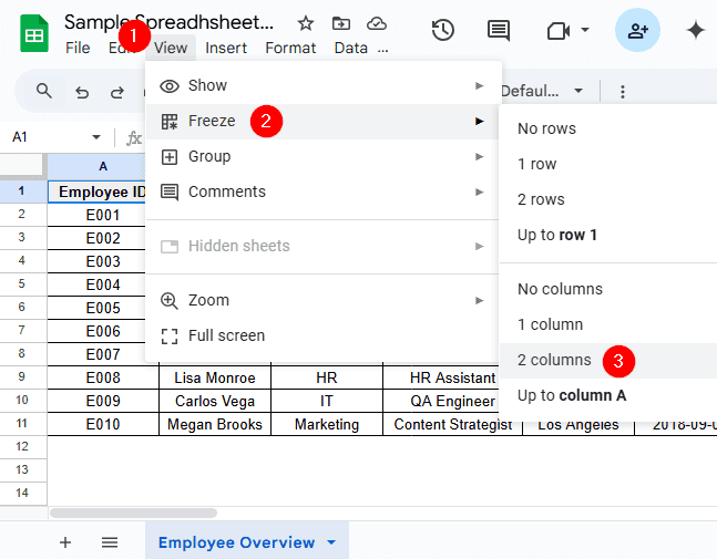 Split Screen By Freezing Rows or Columns