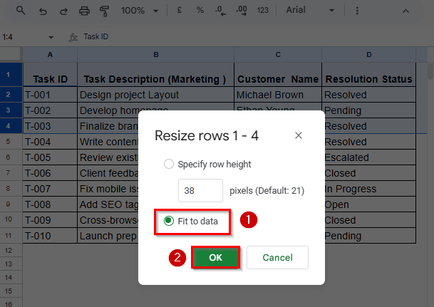 Resize Multiple Rows Uniformly