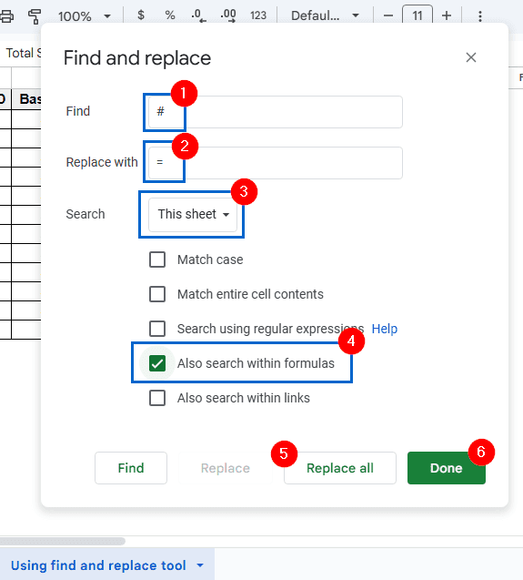 Copy Formula Using Find and Replace Tool