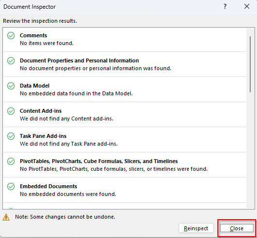 Remove Metadata with the Inspect Workbook Feature