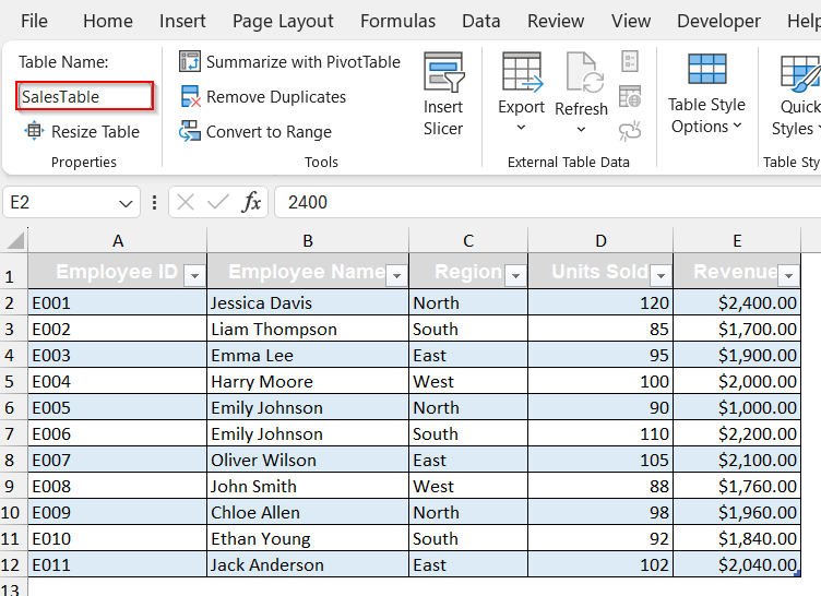 Creating Dynamic Named Ranges with Excel Table Format