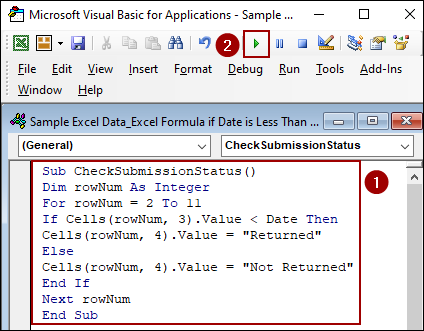 Applying VBA Code to Display Status Based on Today’s Date