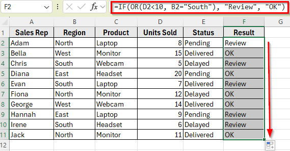 Example 3: Use IF OR with Numbers to Flag Low Sales or Target Regions