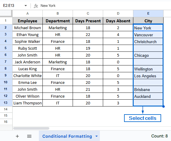 Applying Conditional Formatting to Visually Highlight Non Empty Cells