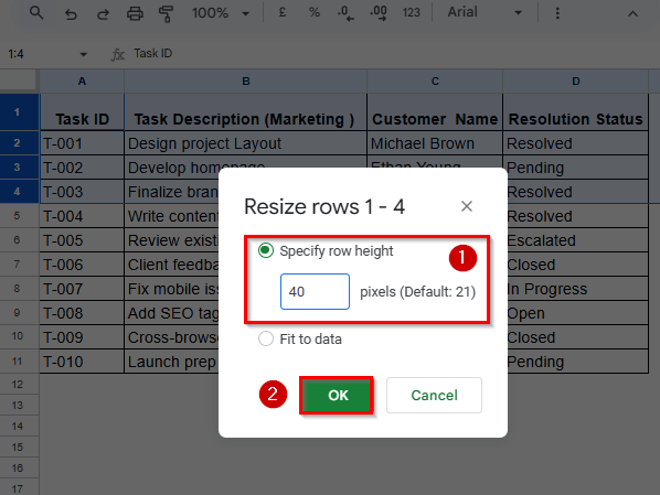 Resize Multiple Rows Uniformly