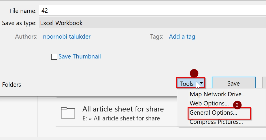 Using Save As Dialogue Box to Password Protect Excel Workbook From Opening